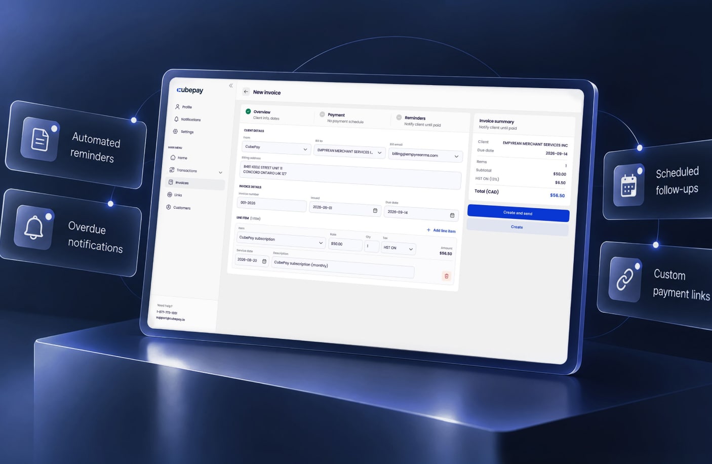 Invoicing and billing screens
