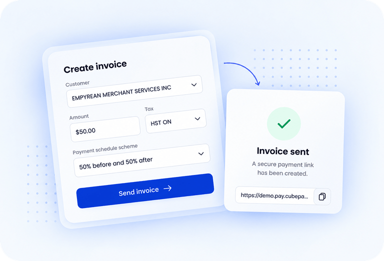 Invoice and payment link screens